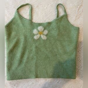 LA Hearts Mint Knit Top with Floral Detail